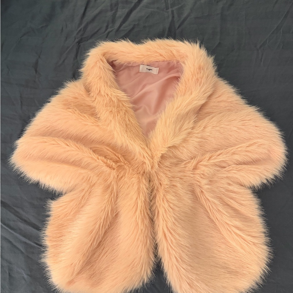 Light Pink Faux Fur Shawl Special Occasion Wrap